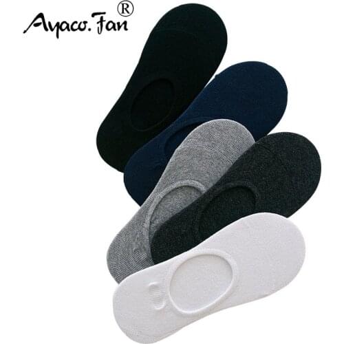 10pcs=5 Pairs/lot Men Socks Summer Fashion Non-slip Silicone Invisible Solid Cotton Socks Business Male Ankle Sock Slippers Meia