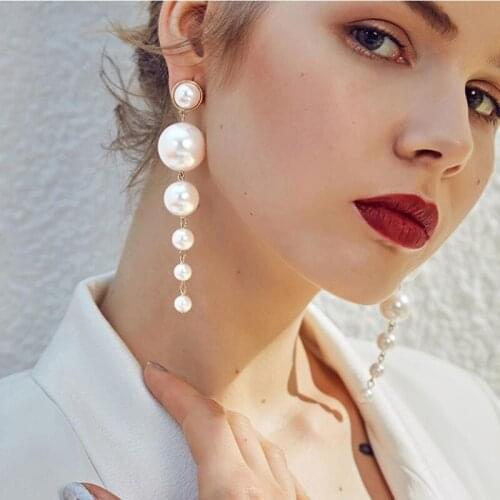 New Fashion Simple Long Earrings Imitation Pearl Drop Earrings Personality Wild Earrings For Women Girls Party Jewelry