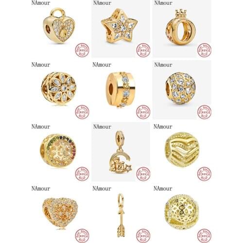 NEW gold path lock clip star arrow honey comb crown Bead fit Original Pandora charms silver 925 Bracelet necklace for women DIY