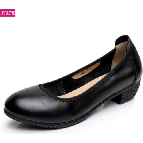 Focus on working shoes for over 30 years Middle heel Genuine leather Coarse heel Work shoes Office Womens Shoes