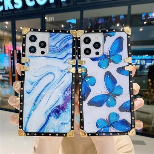 Four Corners Armor Square Shockproof Phone Case for iPhone 12 Mini 11 12 Pro Max XR XS Max 7 8 Plus Gradient Marble Phone Cover
