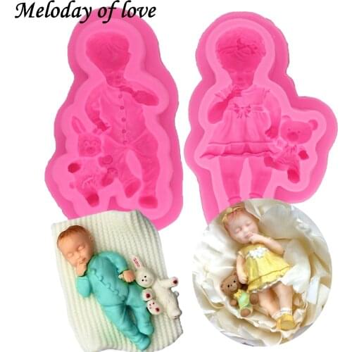 DIY Boy Girl Silicone Mold Fondant Cake Decorating Tools Cupcake Chocolate Baking Moulds for the baby shower favour gifts T1367