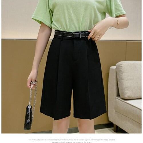 Summer Button Knee-lengthWide-leg Loose shorts purple black Drape Korean Casual Womens Streetwear Simple shorts for women