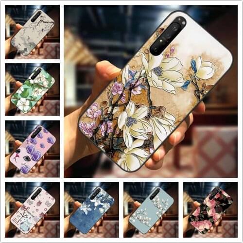 For Sony Xperia 1 II Case 3D Blossom Emboss Silicone Phone Cover For Sony Xperia 10 II / 1 5 Cases Soft Relief Funda Cartoon