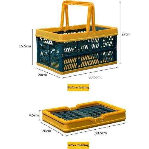 Folding Plastic Storage Basket 9.5L Collapsible Storage Bins Portable Food Snack Storage Basket Shopping Basket with Hand