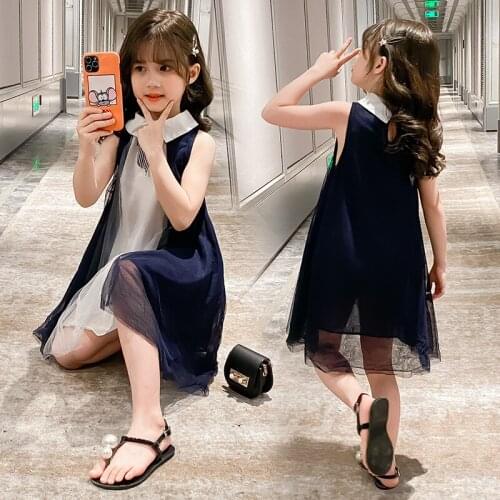 Navy Blue Girls Chiffon Dress Party Birthday Dresses Back To School Princess Dress for Girls Teen Kids Clothing 4 5 7 9 11 13 T