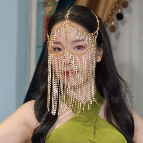 New style full diamond tassel dance veil belly dance Xinjiang dance exotic dance veil headgear latin dance Headwear