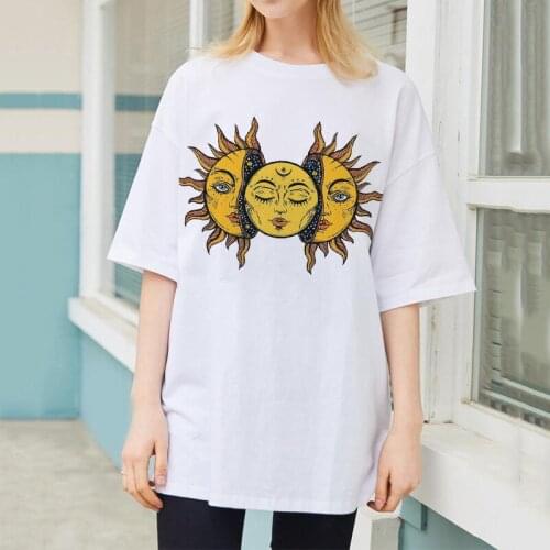 2020 Summer Short Sleeve Sun Moon Print Top Female T-shirts Tees Fashion Casual T Shirt Harajuku Streetwear Breathable Clothes