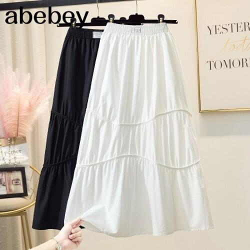 2021 White Skirt Women High Waist Mid-Calf Solid Back Casual A-Line 2021 Spring Summer Korean Fashion New Skirts