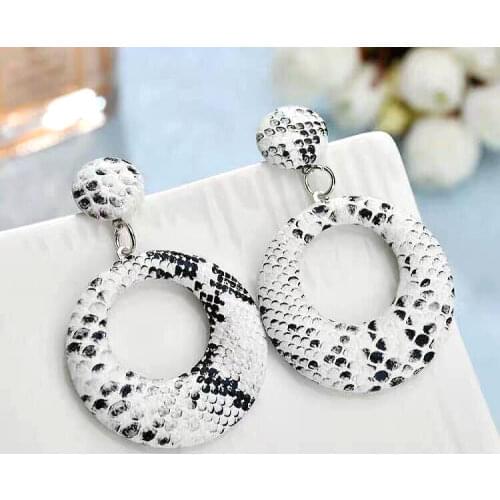 Big Snake Print Earrings Women leather Round Dangle Drop Earrings Party Fashion Jewelry Statement Accessories