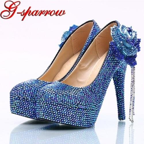 Crystal Purple and Silver Color Woman High Heel Shoes Large Size 44 45 Wedding Party Shoes Graduate Farewell Ceremony Pumps