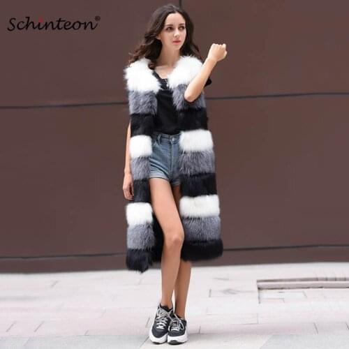 Women Fur Vest Long Gilet Waist Spliced Faux Fox Fur Clothing Warm Fashion Female Jacket S-3XL