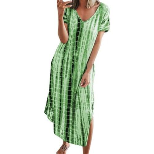 Plus Size 5XL Sexy Women Dress Summer 2021 Tie dye Casual Short Sleeve Maxi Dress For Women Long Dress Side Splited Robe Womens