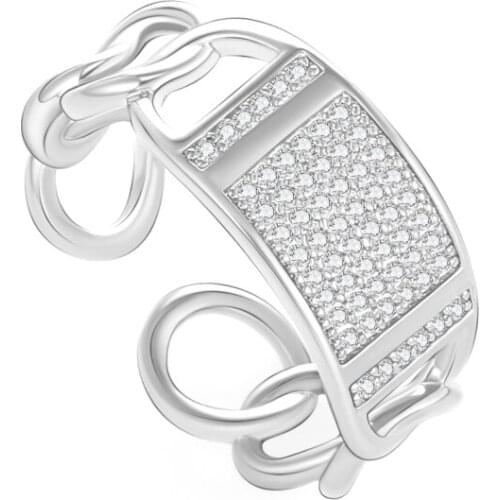 Womens New Design CZ Zircon Ring 2021 Fashion Statement Geometric Gold Silver Color Charm Lady Girl Ring Jewelry Wedding Gift