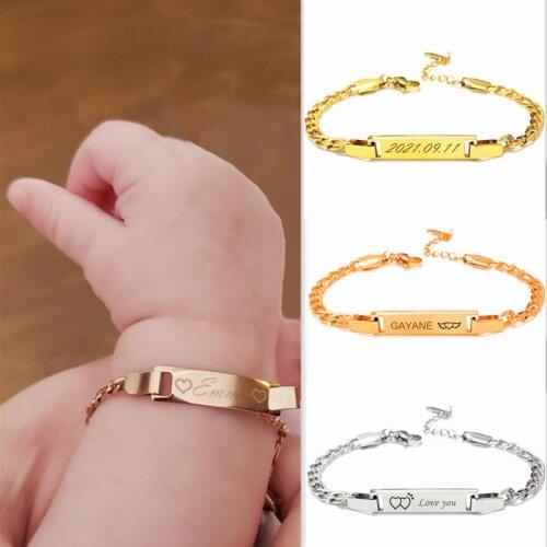 Customized Name Link Chain Bracelets Silver Gold Color Stainless Steel Engrave Bangles For Baby Birthday Gift