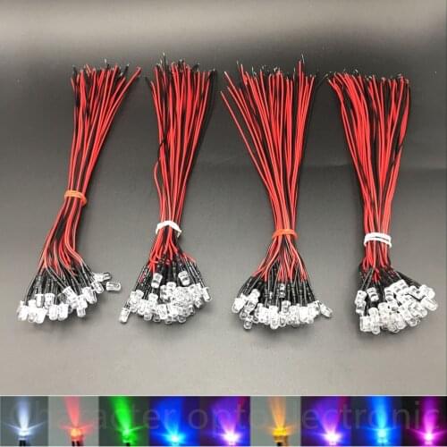 20-100pcs/lot 3mm/5mm cool white warm white Red/Green/Blue/RGB 3V 5V 12V DC Round Pre-Wired Water Clear LED