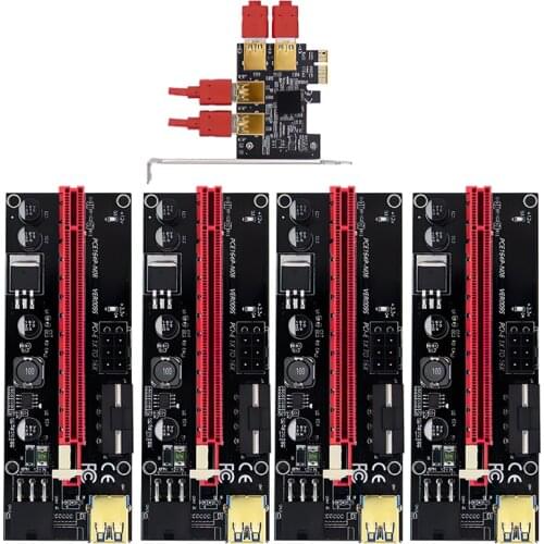 4pcs PCI-E Express 1x to 16x Riser 009S Card Adapter Mining PCIE 1 to 4 Slot PCIe Port Multiplier Card for BTC Bitcoin Miner