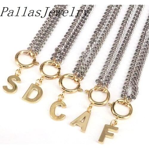 New 6Pcs Gold Color Letters pendant necklace 26 alphabets antique silver color link chain necklace for women jewelry