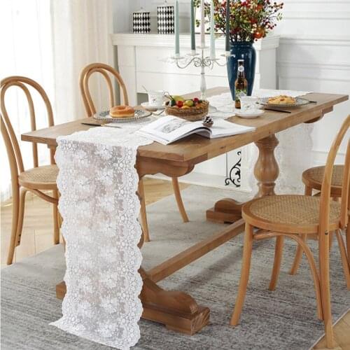 White Romantic Lace Jacquard Hollow Tablecloth Strip European Ins Wind Rectangular Dining Table Wedding Decoration Table Runner
