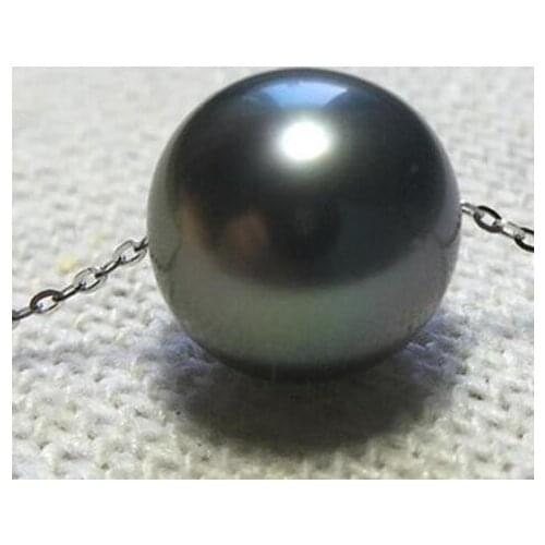 Free shipping 925silver 11-12MM NATURE TAHITIAN BLACK GREEN PEARL PENDANT