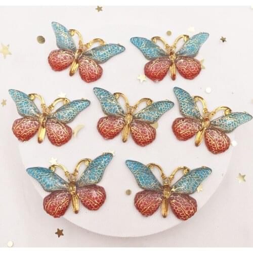 Shiny Colorful Butterfly Flat Back Rhinestone Appliques 10pcs 1 Hole Bead Wedding Decoration Home Craft Christmas Gift DIY O4