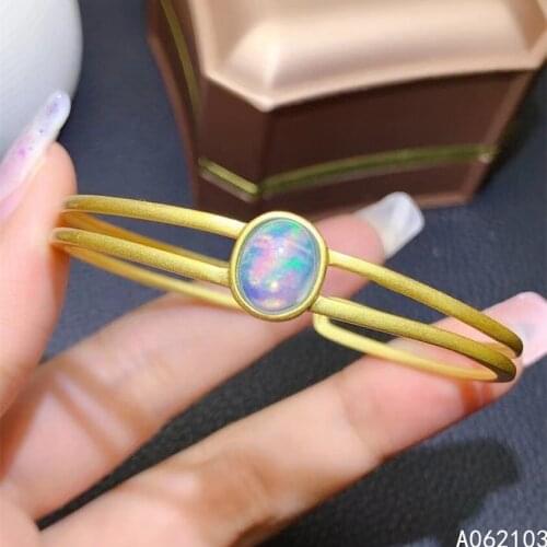 KJJEAXCMY fine jewelry 925 pure silver inlaid natural Opal womens fashionable vintage oval gem open Bracelet support detection