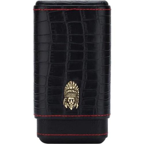 LUBINSKI Black Genuine Leather Cedar Wood 3 Tube Cigar Cigarette Case Humidor Portable Case Gift Box Smoking Tool For Cohiba