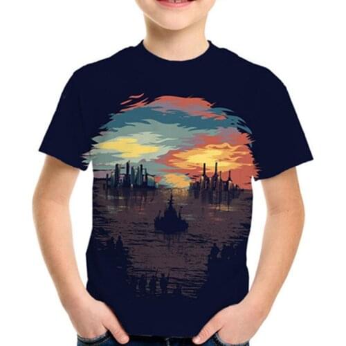 Children Punk Style 3D T-shirt Boys Girls Halloween Pumpkin Lantern Skull Boat Lake Printed T shirt Kids Cool Tshirts 4-12 Years