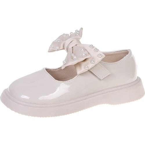 Childrens Bowknot Princess Leather Shoes 2021 Autumn Round Toe Velcro Girls Soft Sole Big Kids' Single Shoes Baby Breathable