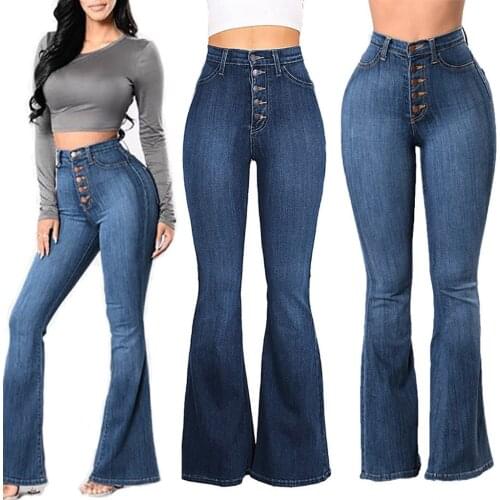 SAGACE Women Jeans spring autumn boot cut pant Buttons high waist jeans female blue fashion trousers Slim hip stretch pantsA1127