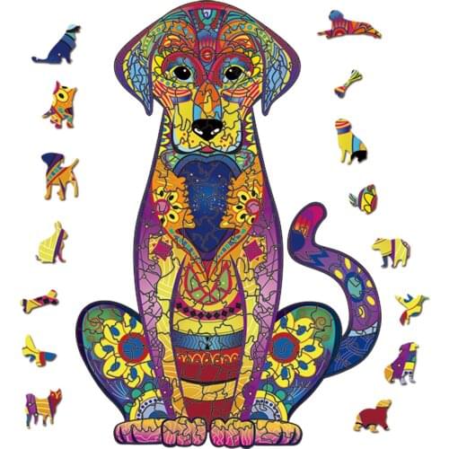 FEOOE A5 A4 A3 Size Animal King Series 3D Animal Wooden Puzzle Educational Toys Gift Wooden Jigsaw Labrador Puzzle YSH