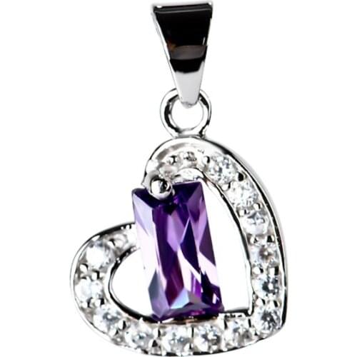 GND0325 925 Sterling Silver Love Heart Pendant Beauty Purple Cubic Zirconia Classic Necklaces Pendants Fashion Jewelry For Women