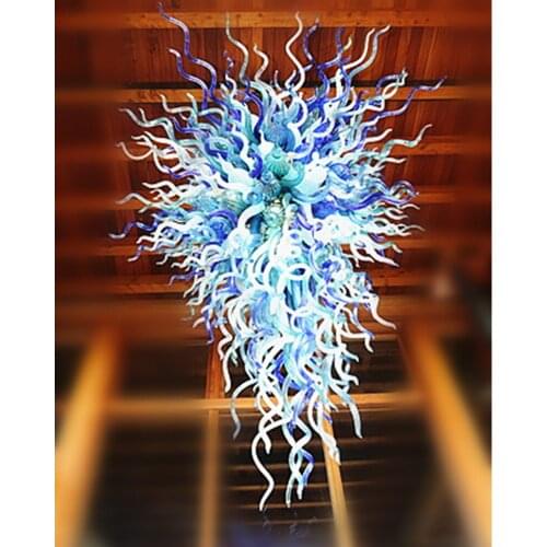 Hot Sale Turquoise Blue Mixed White Art Glass Chandelier Chihuly Style Hotel Decor LED Chandelier