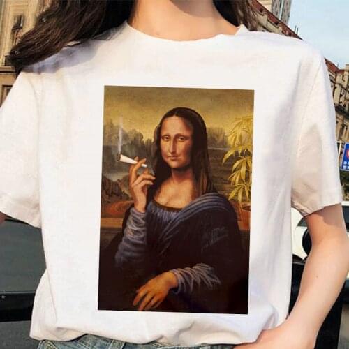 Harajuku aesthetic fashion Tshirt Mona Lisa spoof Print Tops Female T-shirt Summer short sleeve Leisure white women T-shirt