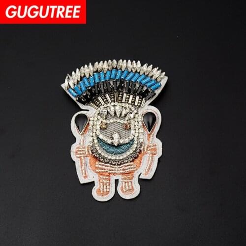 GUGUTREE embroidery beaded Indian patches cartoon patches badges applique patches for clothing SK-27