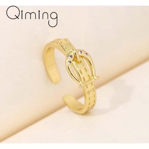 Gold Color CZ Stone Zircon Belt Charm Ring For Women Geometric Retro Jewelry Knuckle Trendy Finger Ring Dropship