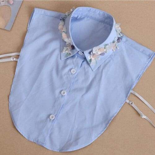 Korean female Blue beaded fake collar shirt wild decorative false neck Collar Women beaded decorative sweater wild fake collar