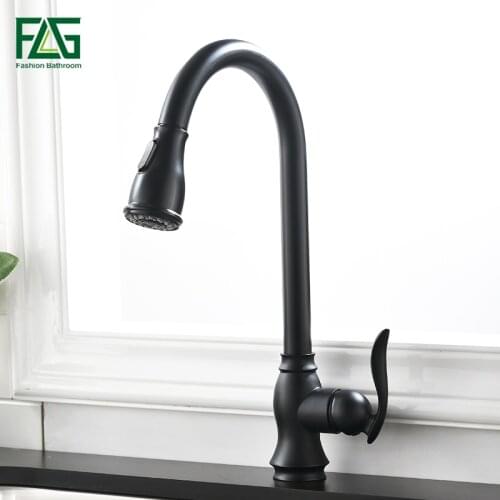 FLG Kitchen Faucets Black Pull Out Kitchen Mixer Tap Cold &Hot Water Mixer Zinc alloy Deck Mounted Single Handle Sink Crane