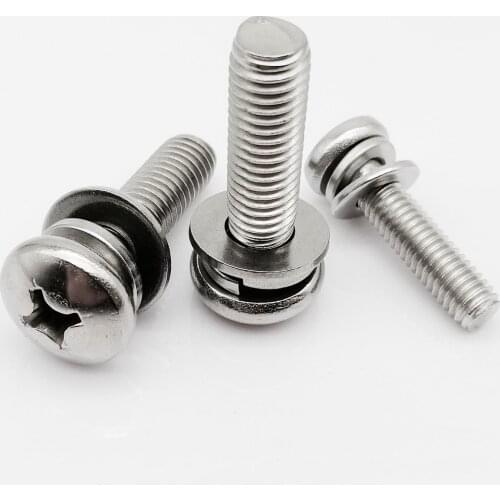 M1.6 M2 M2.5 M3 M4 M5 M6 M8 304 Stainless Steel Cross Round Phillips Pan Head SEM Screw Flat Washer Spring Gasket Assemble Bolt