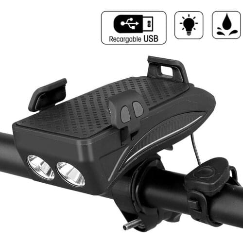 400 Lumens Bike Light Bike Flashlight LED Multifunction 4 IN 1 Bike Horn Holder Power Bank Bicycle Front Lamp Phone stand Holder