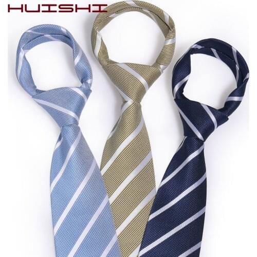 HUISHI Men Ties 2020 Fashion Stripe 8cm Business Necktie For Men Tie Gravata Dark Blue Yellow White Stripe Neckties Neckwear