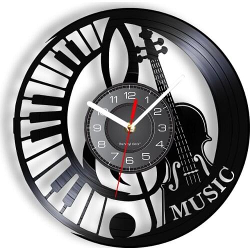 Piano & Violin Tutti Wall Clock Made Of Real Vinyl Record Treble Clef Gramophone Record Wall Watch Gifts For Musician and Fans