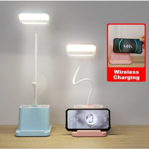 Wireless Charging LED Stand Desk Lamp Gooseneck Table Lamp USB Rechargeable 1200mAh Led Desk Lamp Touch Study Table 3 Modes
