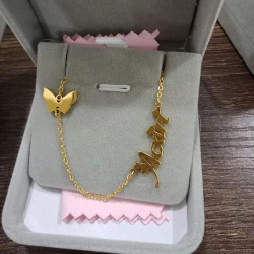 Custom butterfly Name Necklaces For Women Stainless Steel Gold Personalized Jewelry with butterfly pendant Necklace Bijoux