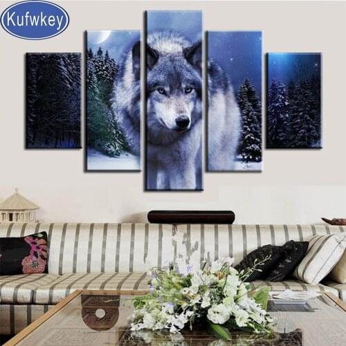 Diamond embroidery full drill cross stitch square diamond home decor 5d pictures of wolves painting diy diamond painting 5 pcs