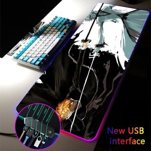 MRGLZY Hot Anime BLEACH RGB Gaming Cool Large Size Mouse Pad LED 4-Port Mousepad USB Hub Games Computer PC Mouse Mat for Csgo