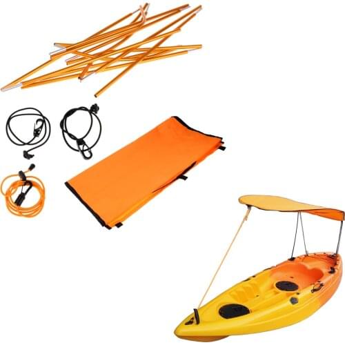 Portable Waterproof Single Kayak Canoe Sun Shade Awning Kit - Tarp + Folding Rod + Elastic Securing Leash