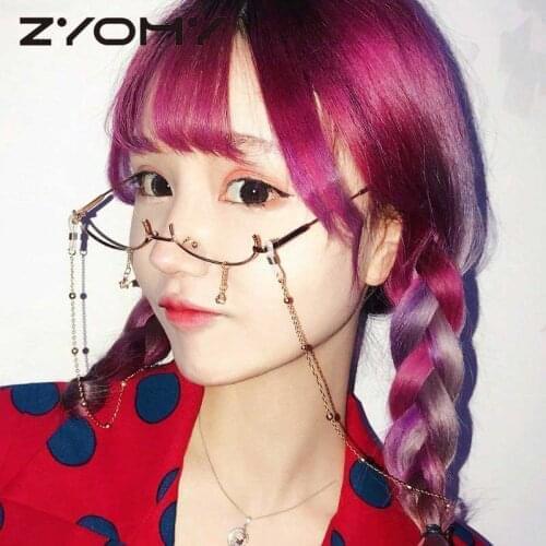 Q Water Drop Pendant Decoration Half Frame Glasses No Lens Retro Vintage Fashion Sunglasses Frame Luxury Design Girls Glasses