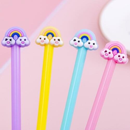 24Pc Kawaii Clouds Rainbow Gel Pens Cute Stationery Funny Rollerball Ballpoint School Office Supply Accessory Item Material 2021
