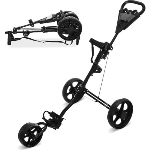 Folding 3 Wheels Golf Trolley Push Cart Professional Golf Bag Trolley Scorecard Cup Holder Foot Brake Multifunctional Carrier